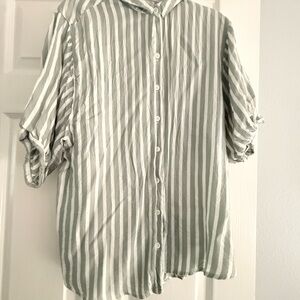 Beachlunchlounge Light Green and White Striped Blouse